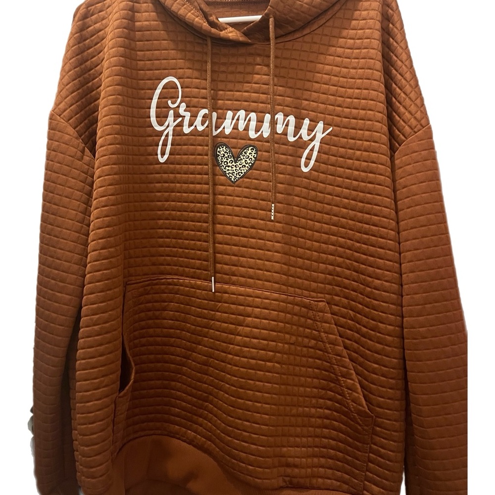Brown Quilted Hoodie with Heart Detail